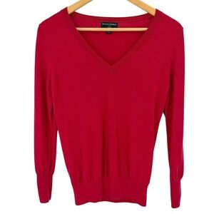 Banana Republic Women's Size Medium‎ Merino Wool V Neck Sweater Red Luxury